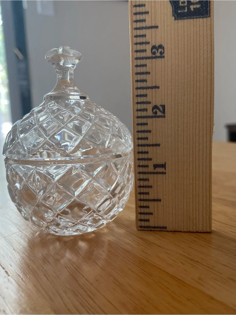 Small Crystal Rounded Trinket Dish Vanity Jar 3.5” Tall Pointed Top
